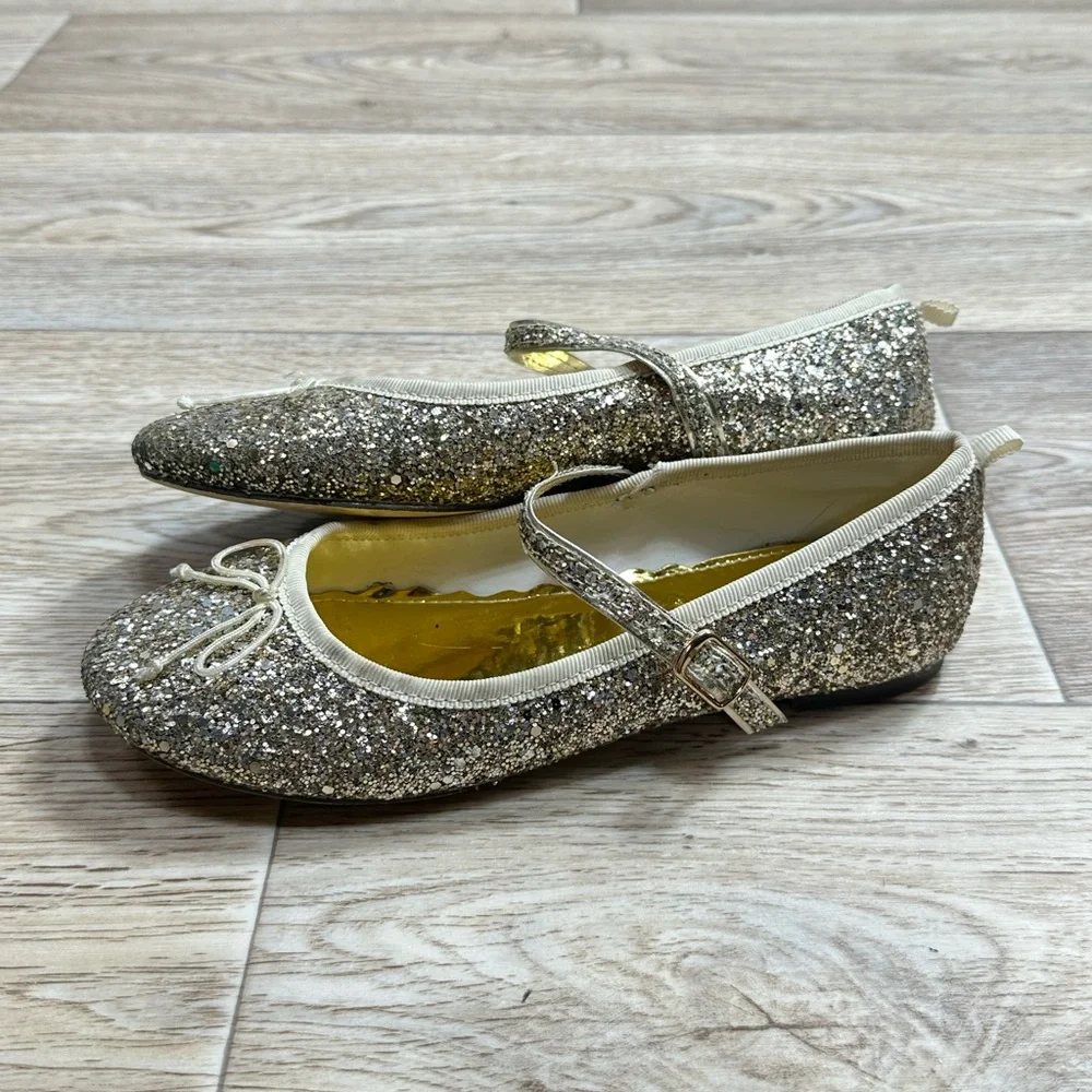 J Crew Kids Gold Sparkle Mary Janes Size 3 Ballet Flat EUC D193 Holiday Party